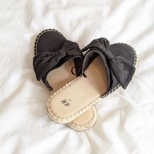 Faux suede bow espadrille mules